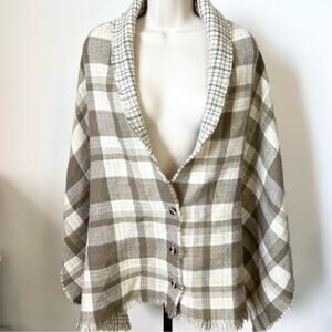 Reversible Shawl Sweater‎ Plaid Beige/Tan